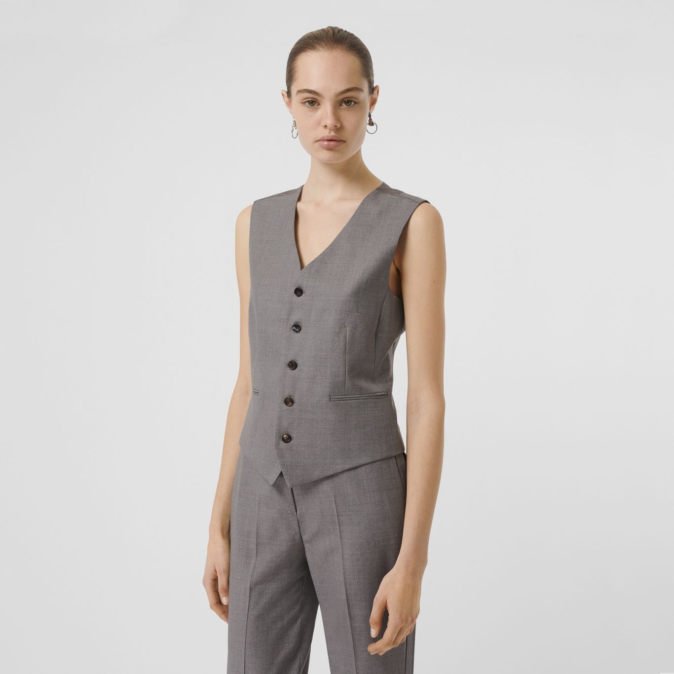 Satin Panel Wool Tailored Waistcoat